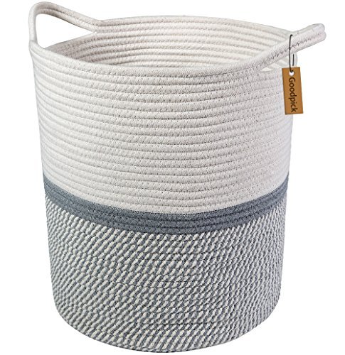 Product Cover Goodpick Large Cotton Rope Basket 14.2'' x 13.4'' x 16.2'' -Baby Laundry Basket Tall Woven Basket Blanket Nursery Bin