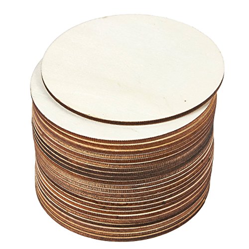 Product Cover Juvale 24-Pack Unfinished 4-Inch Wood Circle Cutouts for Coasters, DIY Crafts, 0.1 inch Thick