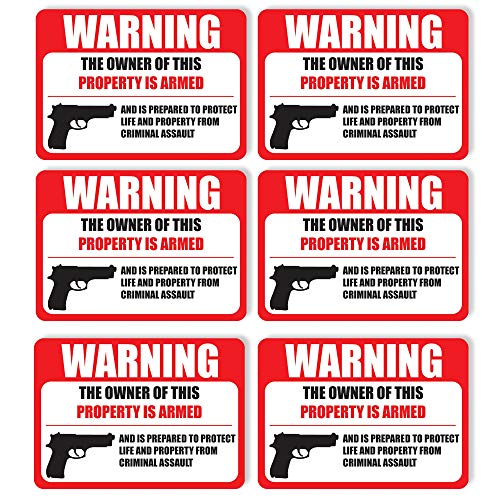 Product Cover (6 Pack) PROTECTED BY ARMED PROPERTY OWNER Sign -Self Adhesive 2½ X 3½