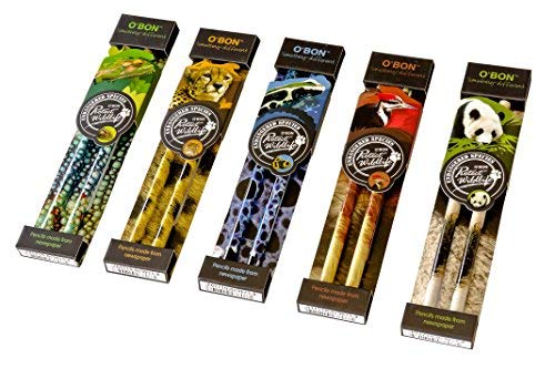 Product Cover The Nature Academy OEndangered Series Pencils, 2B Pencils Made from Newspaper for Writing, Drawing and Sketching, Environmentally Friendly (5 Twin Pack, 2 per Pack Total 10 Pencils)