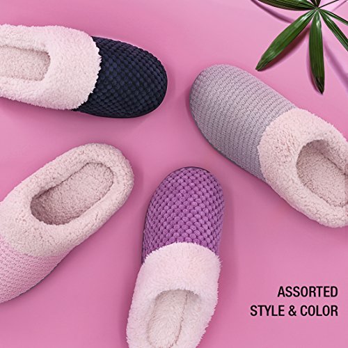 Product Cover Women's Comfort Coral Fleece Memory Foam Slippers Fuzzy Plush Lining Slip-on Clog House Shoes for Indoor & Outdoor Use