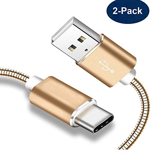Product Cover HOISAN USB Type C Cable 2-Pack 3.3FT Metal Braided USB C to USB A Charger Cable Fast Charging and Sync for Samsung Galaxy S9 S8 Note 8, Pixel, LG V30 G6 G5, Nintendo Switch, OnePlus 5 3T - Gold