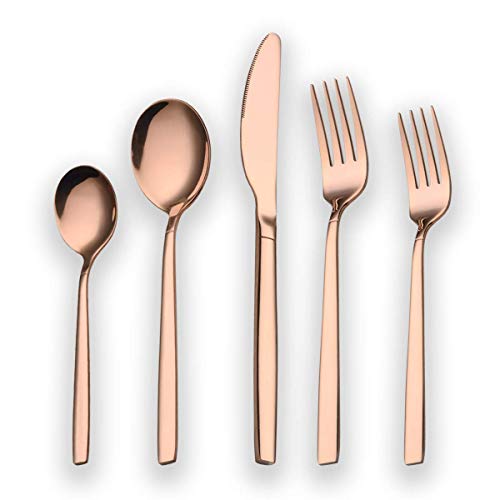 Product Cover Berglander 20 Piece Titanium Rose Gold Plated Stainless Steel Flatware Set, 20 Pieces Copper Silverware Set, Copper Color Cutlery Sets, Service for 4 (shiny Copper)
