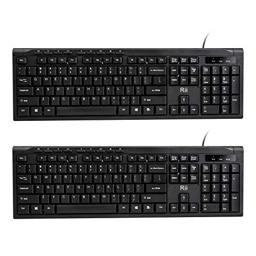 Product Cover (2-Pack) Rii RK907 Ultra-Slim Compact USB Wired Keyboard for Mac and PC,Windows 10/8 / 7 / Vista/XP (Black)