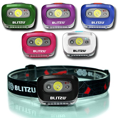 Product Cover BLITZU Head Flashlight Headlamp, 165 Lumen Headlight with Bright White Cree Led + Red Light for Kids, Men, Women, Runners. Batteries Included for Running, Camping, Waterproof Adjustable Lamp Headband