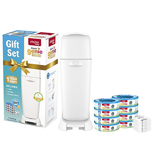 Product Cover Playtex Diaper Genie Baby Registry Gift Set, Includes 1 Diaper Genie Complete Diaper Pail, 8 Diaper Genie Refills and 8 Diaper Genie Carbon Filters for Odor Control