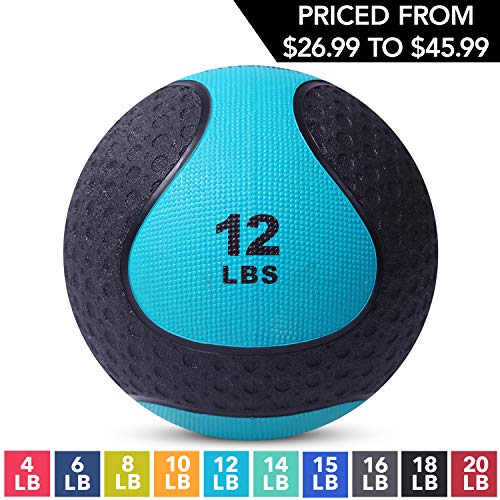 Product Cover Medicine Exercise Ball with Dual Texture for Superior Grip by Day 1 Fitness - 12 Pounds - Fitness Balls for Plyometrics, Workouts - Improves Balance, Flexibility, Coordination