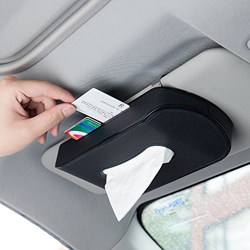 Product Cover Mr.Ho Black Leather Car Visor Tissue Holder Mount, Hanging Tissue Holder Case for Car Seat Back, Multi-use Paper Towel Cover Case With One Tissue Refill for Car & Truck Decoration