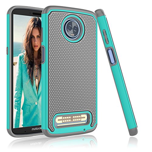Product Cover Moto Z3 Case, Motorola Z3 Case, 2018 Moto Z3 Play Case, Njjex [Nveins] Impact Drop Protection Hybrid Hard Back + Soft Silicone Rubber Armor Defender Shockproof Slim Phone Cover [Mint/Grey]