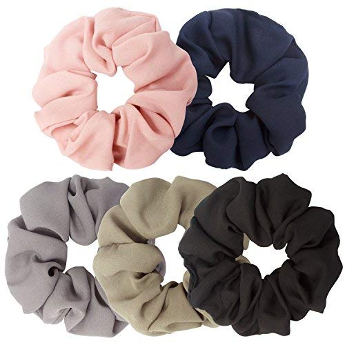 Product Cover Ondder 5 Pack Large Chiffon Hair Scrunchies for Hair Chiffon Ponytail Holder Bobbles Elastic Colorful Scrunchy Hair Bands Ties Hair Scrunchies for Women, Solid Color Cintas Para el Pelo de Mujer
