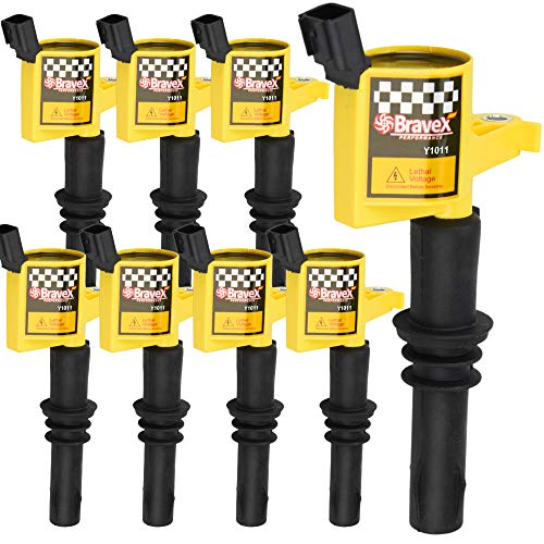 Product Cover Bravex 8 Pack Straight Boot Ignition Coils 15% More Energy F-150 for Ford Lincoln Mercury V8 V10 4.6l 5.4l 6.8l Compatible with DG511 C1541 FD508-Upgrade (Yellow)