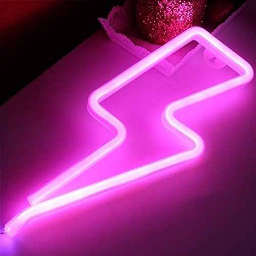 Product Cover XIYUNTE Pink Neon Light Lightning Bolt Led Neon Sign Wall Light Battery and USB Operated Lightning Neon Lights Pink Neon Signs Light up for The Home,Kids Room,Bar,Party,Christmas,Wedding