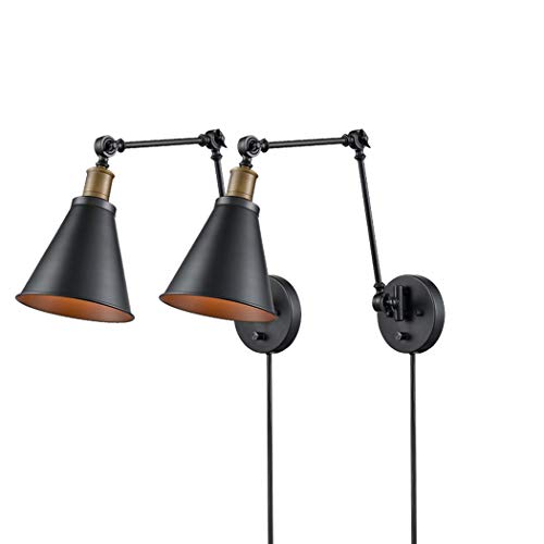 Product Cover CLAXY Industrial Black and Antique Brass Swing Arm Wall Light Functional Sconce Light-2 Pack