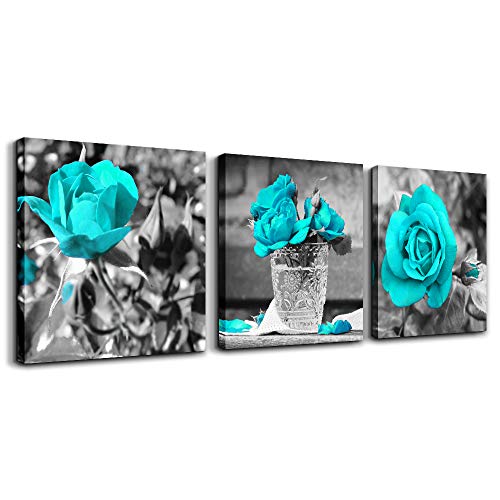 Product Cover wall art for bedroom Simple Life Black and white rose flowers Blue Canvas Wall Art Decor 12
