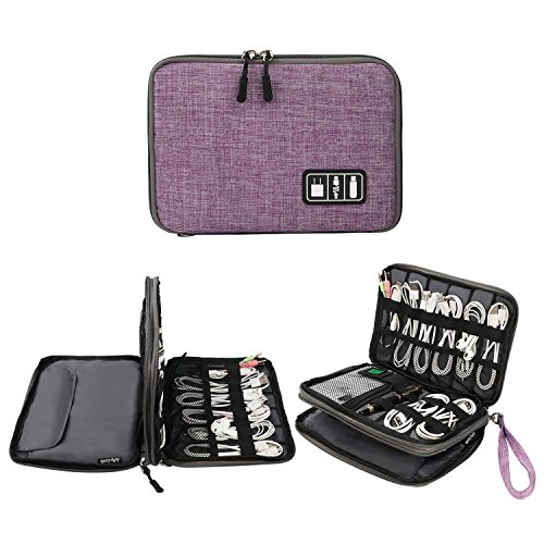 Product Cover Electronics Organizer, Jelly Comb Electronic Accessories Cable Organizer Bag Waterproof Travel Cable Storage Bag for Charging Cable, Cellphone, Mini Tablet (Up to 7.9'') and More(Purple and Gray)