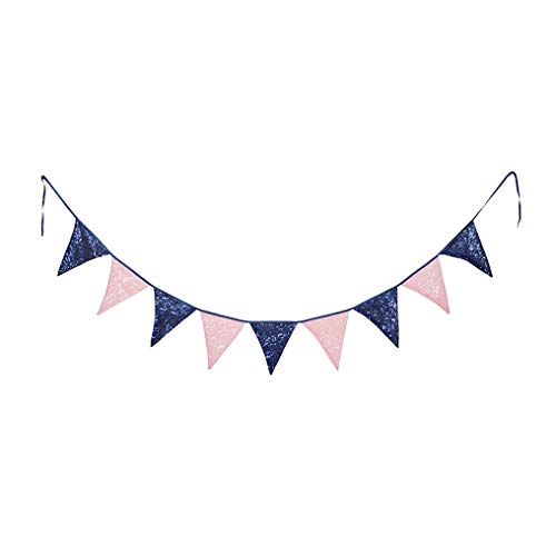 Product Cover PartyDelight Pink and Navy Blue Sequin Bunting, Multicolor Fabric Triangle Flag Bunting for Party,Wedding Sequin Bunting/Garland, Outdoor Bunting Flag(9 Flags in one Bunting, 2 Packs)