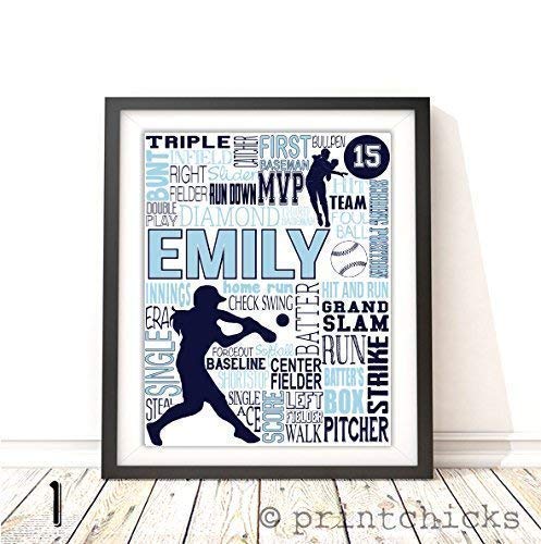 Product Cover Softball Typography Personalized Print - PrintChicks Wall Art Decor Poster Team Gift