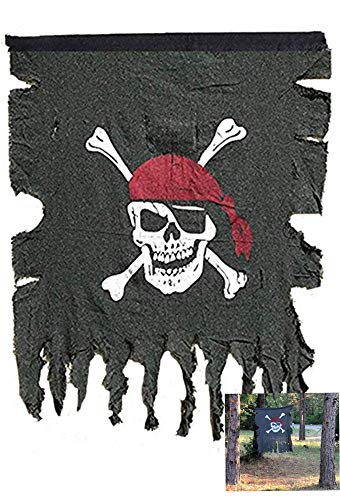 Product Cover Beryllong Pirate Flag Vintage Fabric Old Pirate Flag Jolly Roger Flag Hanging Rope pirate party bar interior garden decorations 30 x 36