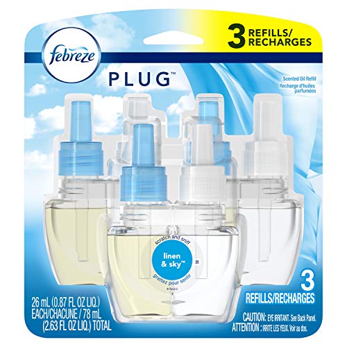Product Cover Febreze Plug in Air Freshener Scented Oil Refills, Linen & Sky, 3 Count