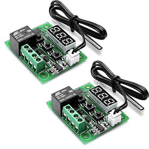 Product Cover HiLetgo 2pcs W1209 12V DC Digital Temperature Controller Board Micro Digital Thermostat -50-110°C Electronic Temperature Temp Control Module Switch with 10A One-channel Relay and Waterproof