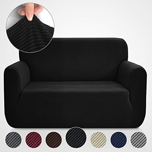 Product Cover Rose Home Fashion RHF Jacquard-Stretch Loveseat Slipcover Slipcovers for Couches and Loveseats, Loveseat Cover&Couch Cover for Dogs, 1-Piece Sofa Protector(Loveseat:Black)