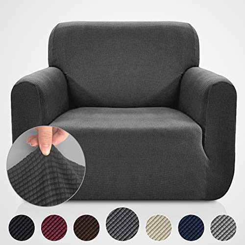 Product Cover Rose Home Fashion RHF Jacquard-Stretch Chair Covers, Chair Slipcover, Chair Cover for Dogs, Pet Cover for Chair 1-Piece Chair Protector (Chair: Dark Gray)