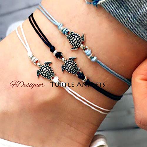 Product Cover Fdesigner Boho Turtle Anklets Bracelet Set Woven Foot Chain Rope Decorative Beach Jewelry for Women and Girls 3pcs (Style |)