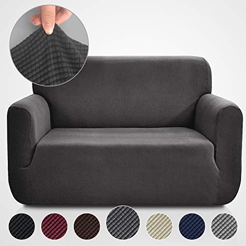 Product Cover Rose Home Fashion RHF Jacquard-Stretch Loveseat Slipcover Slipcovers for Couches and Loveseats, Loveseat Cover&Couch Cover for Dogs, 1-Piece Sofa Protector(Loveseat: Dark Gray)