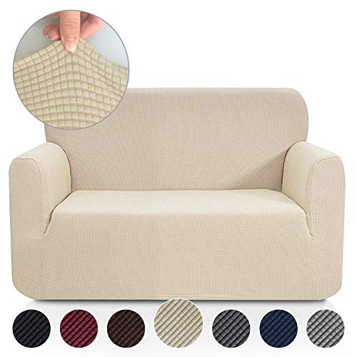 Product Cover Rose Home Fashion RHF Jacquard-Stretch Loveseat Slipcover Slipcovers for Couches and Loveseats, Loveseat Cover&Couch Cover for Dogs, 1-Piece Sofa Protector(Loveseat:Beige)