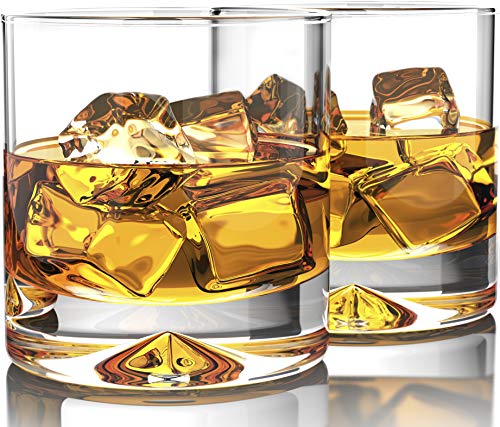 Product Cover Premium Whiskey Glasses - Lead Free Hand Blown Crystal - Thick Weighted Bottom - 12oz Set of 2 - Seamless Design - Perfect for Scotch, Bourbon and Old Fashioned Cocktails
