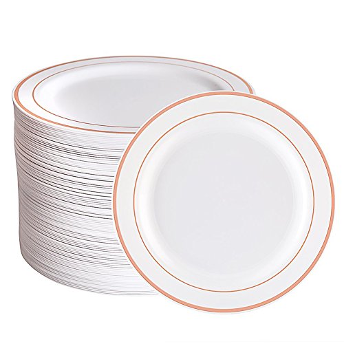Product Cover Rose Gold Plastic Plates 96 Pieces, Premium Heavyweight Dessert Plates 7.5