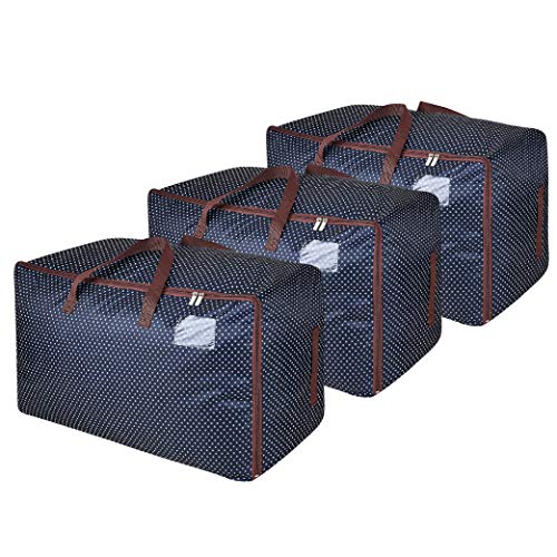 Product Cover DOKEHOM 3-Pieces 100L Large Storage Bag, Fabric Clothes Bag, Thick Ultra Size Under Bed Storage, Moisture Proof (Blue, Set of 3)