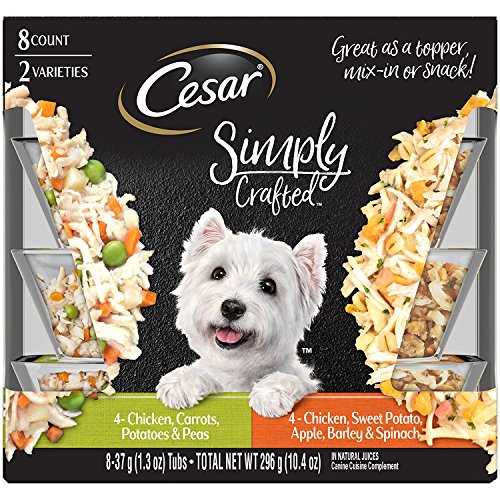 Product Cover Cesar SIMPLY CRAFTED Adult Wet Dog Food Cuisine Complement Variety Pack -Chicken, Carrot, Potato and Peas, and Chicken, Sweet Potato, Apple, Barley and Spinach 1.3 Ounce Tubs (8-Pack)