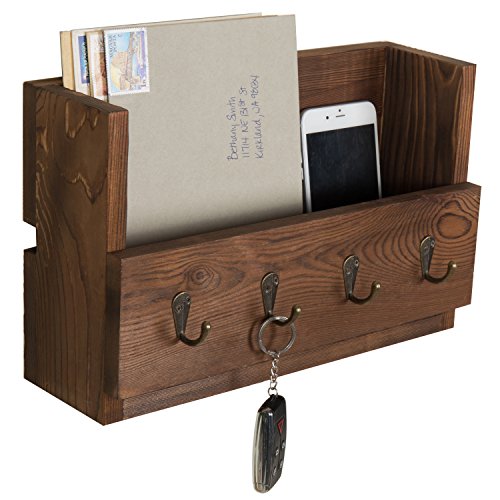Product Cover MyGift 4-Hook Rustic Wood Wall-Mounted Key & Letter Organizer Rack