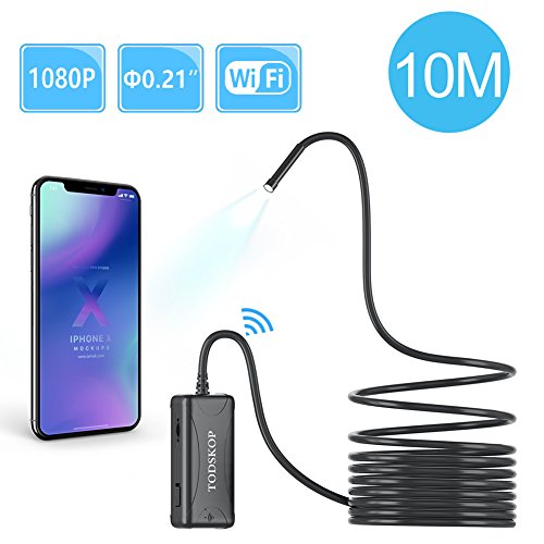 Product Cover Wireless Endoscope, TODSKOP 5.5mm WiFi Borescope 1080P Semi-Rigid Waterproof Inspection Camera, 2.0MP HD Snake Pipe Camera for Android and iOS Smartphone, iPhone, Samsung Tablet PC (33FT)