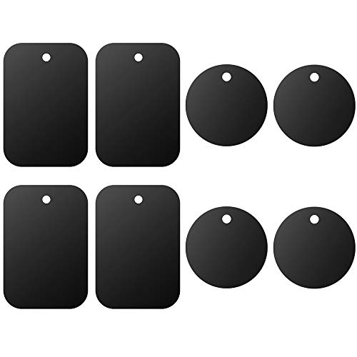 Product Cover Universal Metal Plate 8 Pack for Magnetic Phone Car Mount Holder Cradle with Adhesive (Compatible with Magnetic Mounts) - 4 Rectangle and 4 Round, Black
