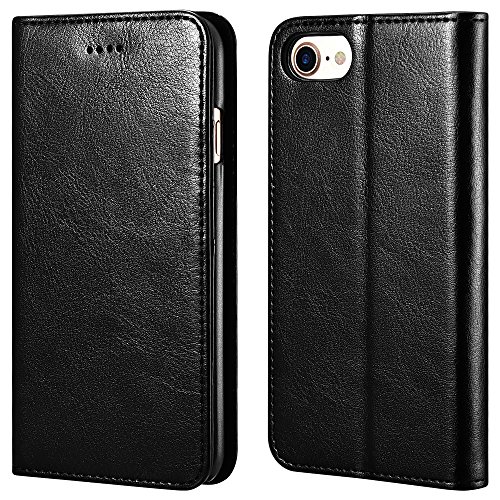 Product Cover icarercase iPhone 7/8 Wallet Case, Premium PU Leather Folio Flip Cover with Kickstand and Credit Slots for Apple iPhone 7/8 4.7 Inch (Black)
