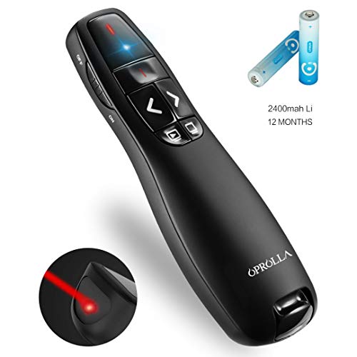 Product Cover Wireless Presenter with Laser Pointer,2.4GHZ PPT Clicker, Support Super URL, Powerpoint Presentation Remotes R400-OPROLLA,USB Control for Teaching. Updated Version
