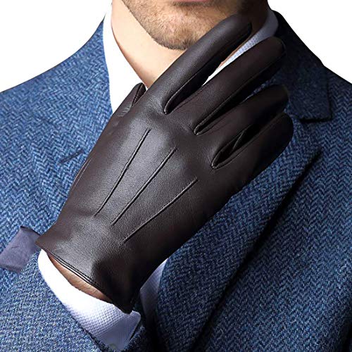 Product Cover Harrms Mens Full-Hand Touchscreen Genuine Leather Gloves for Texting Driving (M-8.5