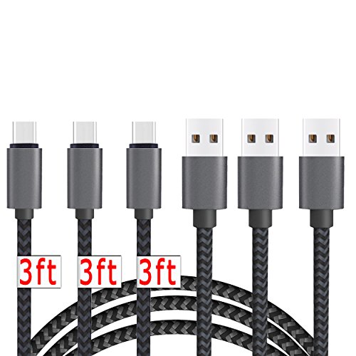 Product Cover USB Type C Cable 3ft 3Pack by Ailun High Speed Type-C to USB A Sync and Charging Nylon Braided Cable for Galaxy S10 S10 Plus Note 10 and More Smartphone Tablets Silver BlackGrey NOT Micro USB
