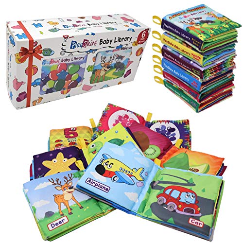 Product Cover PLAYSHIRE Soft Books (0-3Yrs). Activity Crinkle Books, Non-Toxic Cloth Books Set for Newborns, Infants & Toddler Toys. Interactive Baby Girl & Baby Boy Toys Box. Baby Toys - 6 Books
