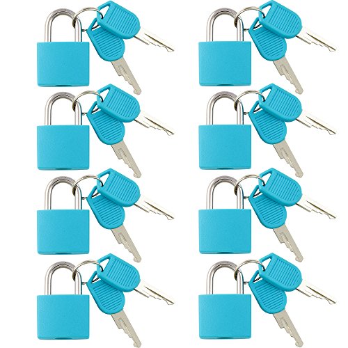 Product Cover VIP Home Essentials - Small Mini Durable ABS Covered Solid Brass Body Individually Keyed Padlock - 8 Pack Lock Set - Blue