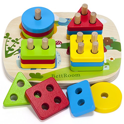 Product Cover BettRoom Toddler Toys for 3 4-5 6 Year Old Boys Girls Wooden Educational Preschool Shape Color Recognition Geometric Board Blocks Stacking Sort Kids Children Baby Non-Toxic