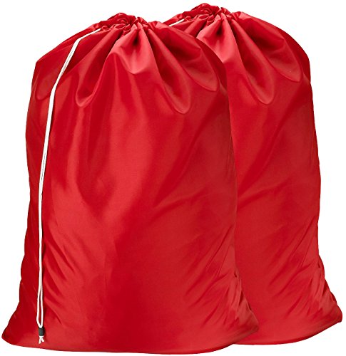 Product Cover Nylon Laundry Bag - Locking Drawstring Closure and Machine Washable. These Large Bags Will Fit a Laundry Basket or Hamper and Strong Enough to Carry up to Three Loads of Clothes. (Red | 2-Pack)