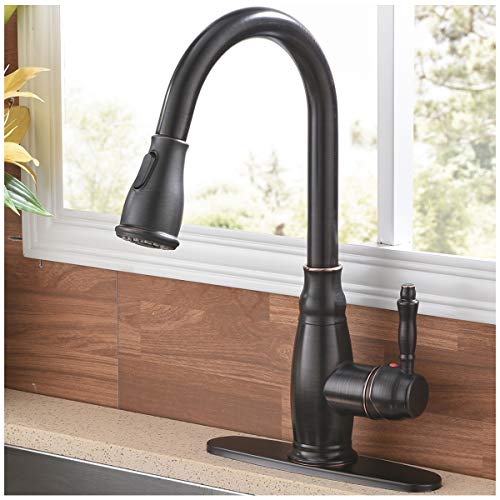 Product Cover SHACO Antique Single Handle Pull Down Sprayer Oil Rubbed Bronze Kitchen Faucet, Kitchen Faucet Bronze With Deck Plate