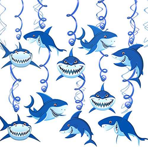 Product Cover Konsait Shark Hanging Swirl Decoration Home Ceiling Wall Decor for Shark Sea Themed Splash Party Baby Shower Birthday Party Favor Supplies Decor for Boy Girls Kids (30Pack)