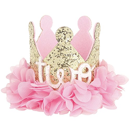 Product Cover Love Sweety Baby Rose Flower Golden Crown Birthday Headband Hair Accessories (Chiffon Flower TWO)