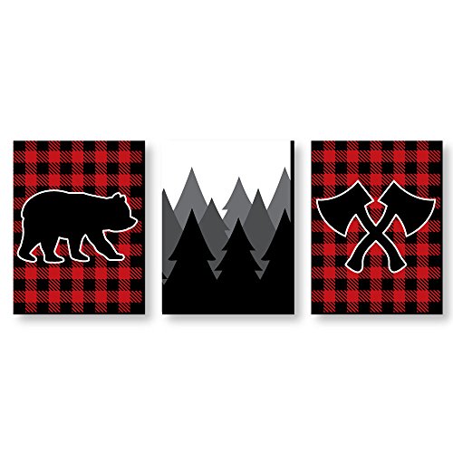 Product Cover Big Dot of Happiness Lumberjack - Channel the Flannel - Buffalo Plaid Nursery Wall Art, Rustic Kids Room Decor and Cabin Home Decorations - Gift Ideas - 7.5 x 10 inches - Set of 3 Prints