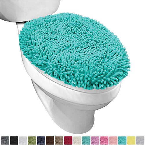 Product Cover Gorilla Grip Original Shag Chenille Bathroom Toilet Lid Cover, 19.5 x 18.5 Inches Large Size, Machine Washable, Ultra Soft Plush Fabric Covers, Fits Most Size Toilet Lids for Bathroom, Turquoise