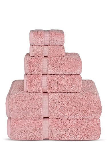 Product Cover Luxury Spa and Hotel Quality Premium Turkish Cotton 6-Piece Towel Set (2 x Bath Towels, 2 x Hand Towels, 2 x Washcloths, Pink)
